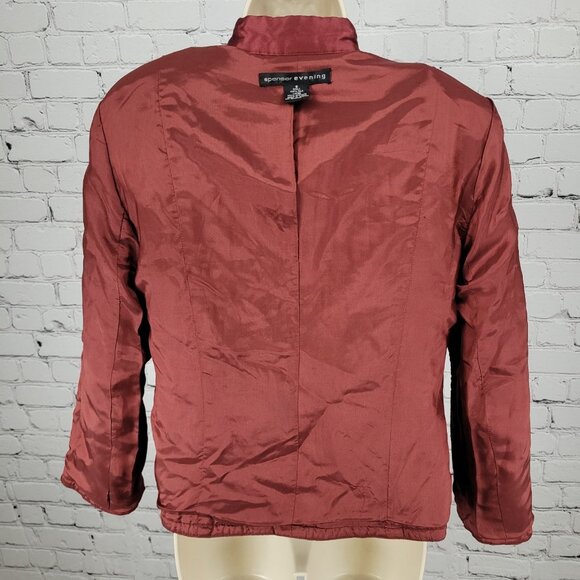 Spenser Evening Red 100% Silk Beaded Embroidered Leaves Lined Jacket Size 8 - Picture 5 of 12